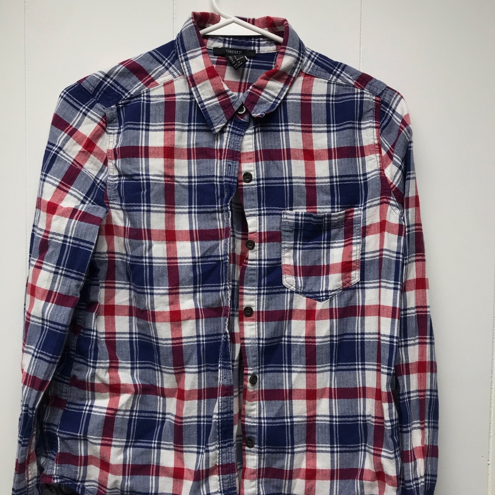 f21 blue and red plaid flannel